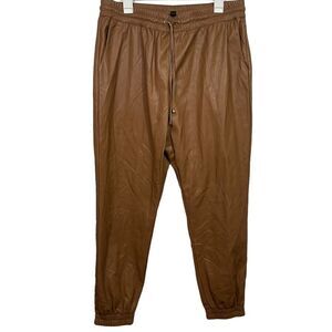 Andrew Marc New York Faux Leather Brown Jogger Pants